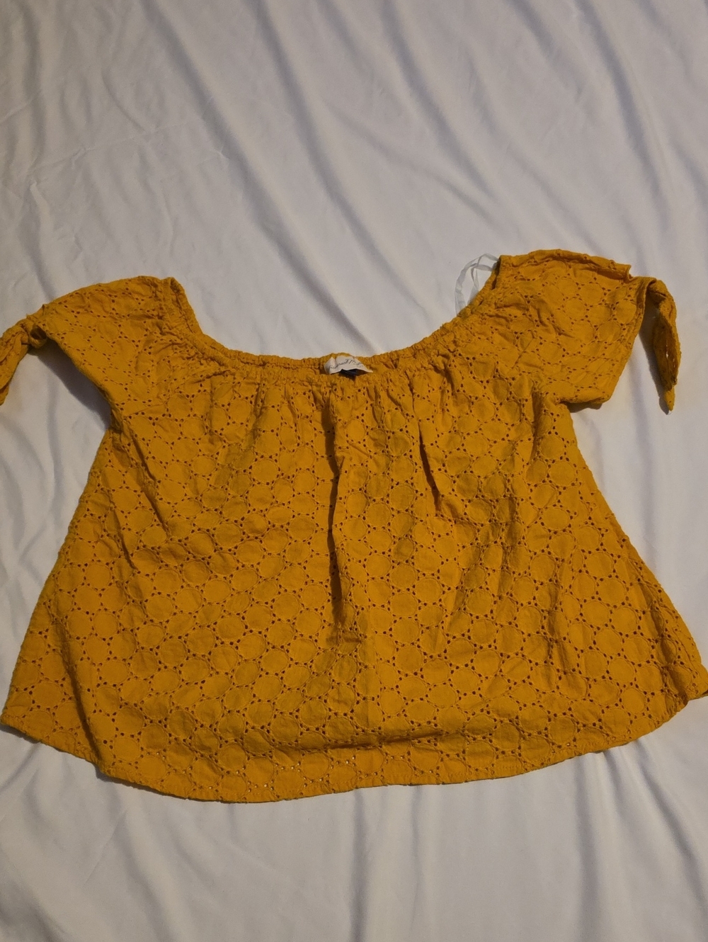 Universal Thread Mustard Eyelet Off-Shoulder Crop Top